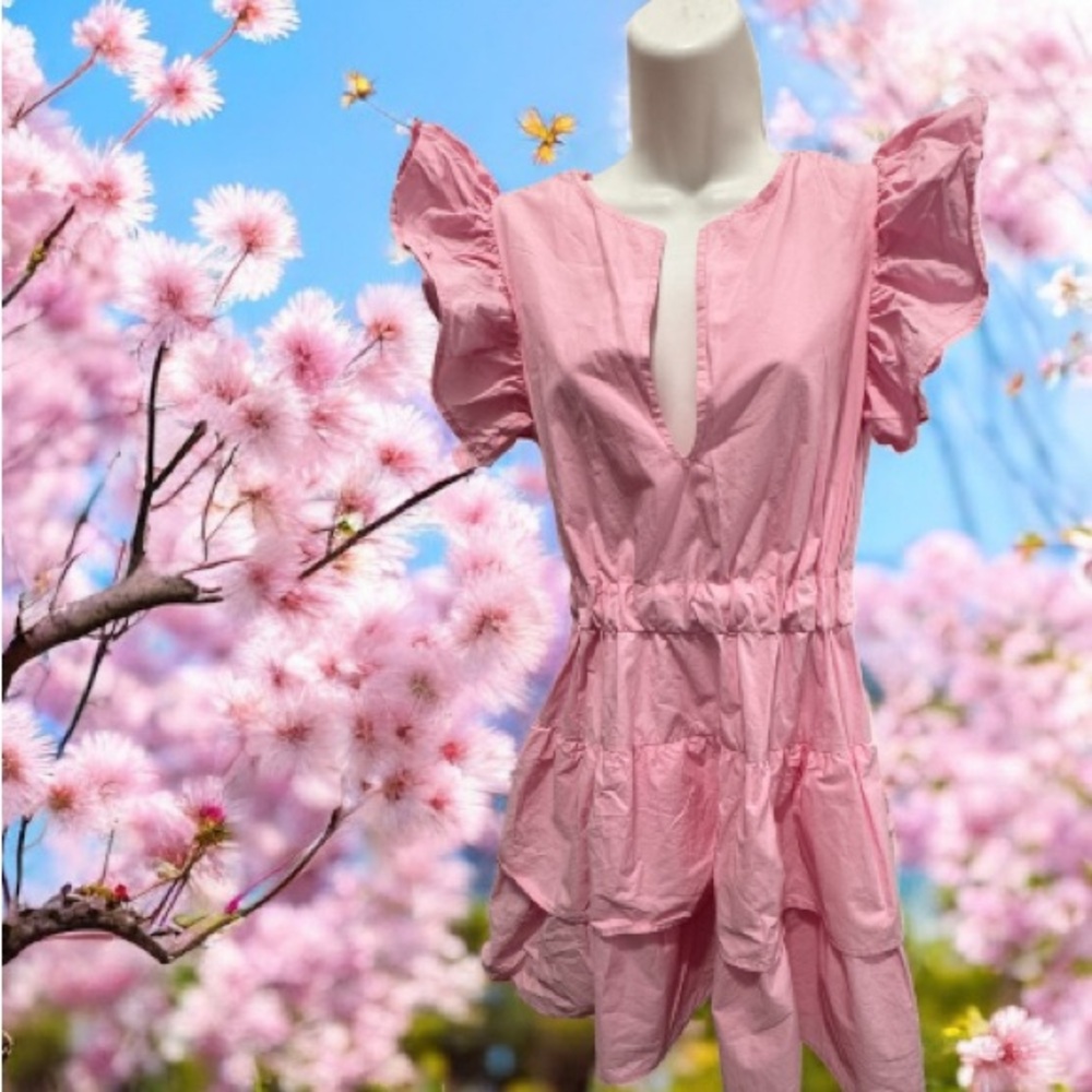 Pink Ruffled Mini cotton Dress size medium